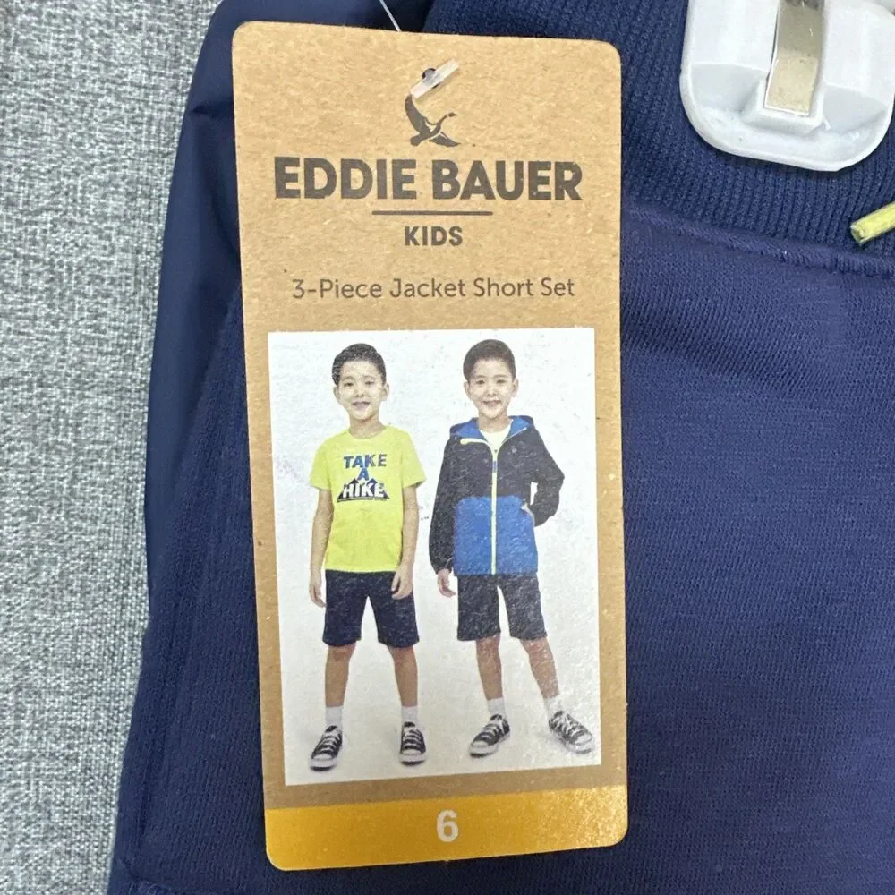 Eddie Bauer Kids 3 PC Jacket, Short , Graphic Tee Set Size 6 Water Resistant